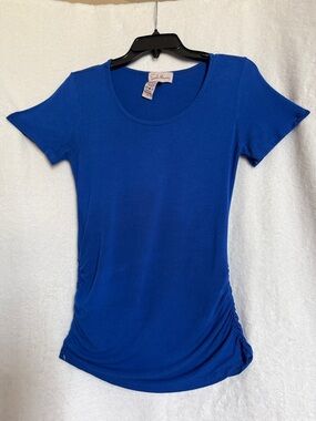 Cobalt Blue Scoop Neck Short Sleeve Top with Side Ruching